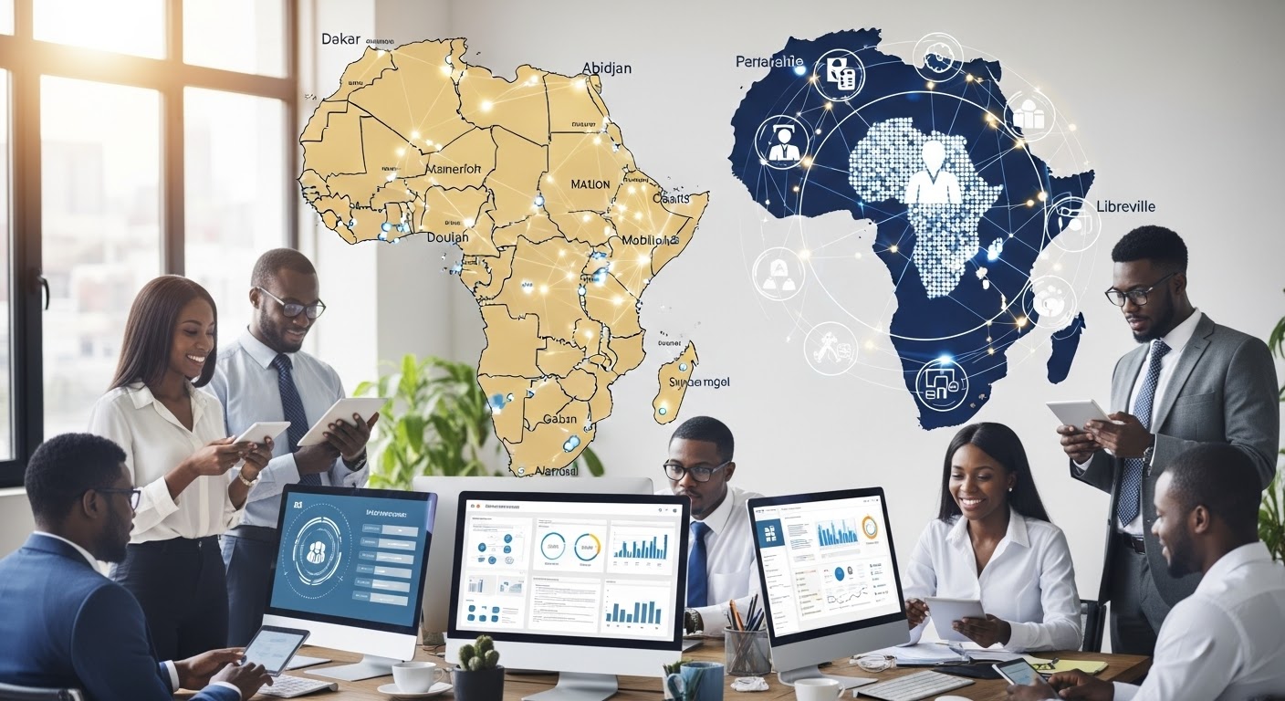 Professionnels africains travaillant avec des interfaces digitales pensées pour les réalités locales
