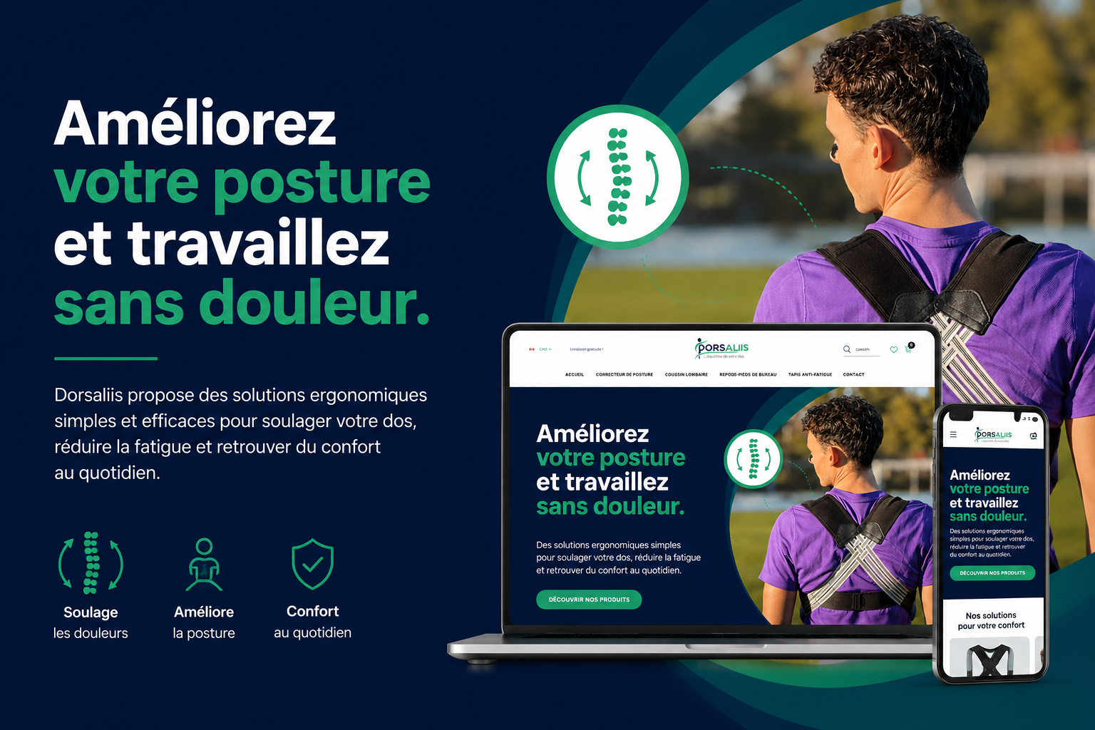 Aperçu du projet e-commerce Dorsaliis sur ordinateur et mobile