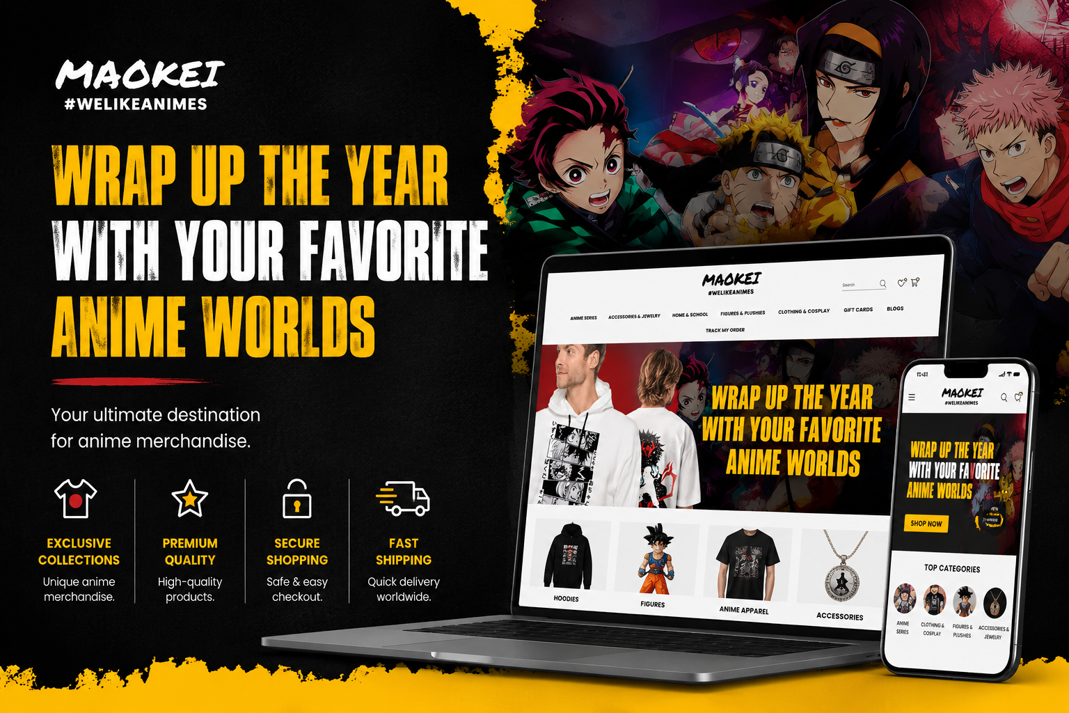 Aperçu du projet e-commerce Maokei Shop dédié aux produits anime et pop culture