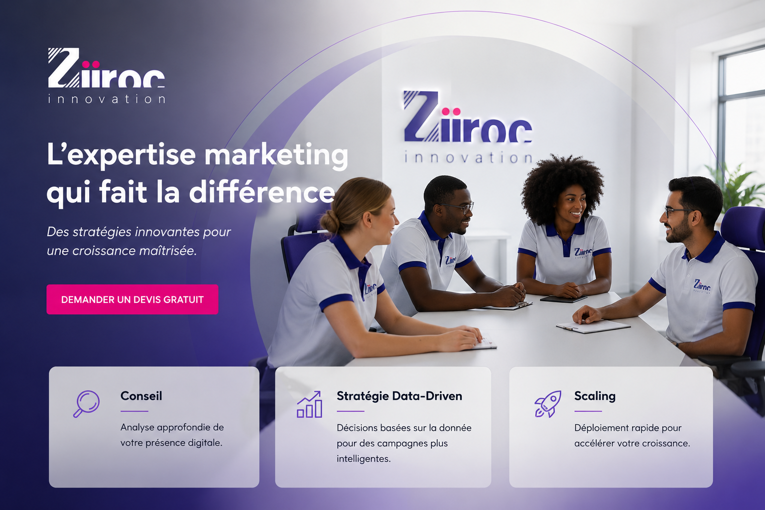 Aperçu du projet Ziiroc Innovation pour une agence marketing et communication