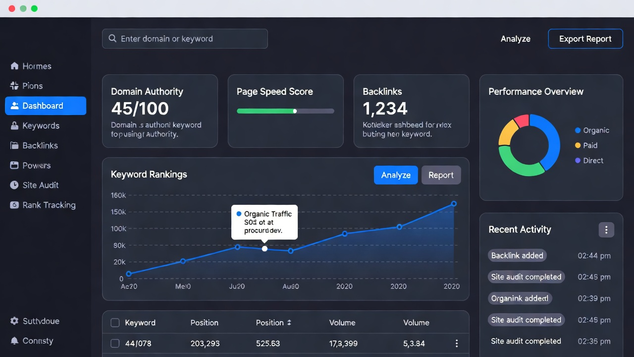 Tableau de bord SEO pour analyser les performances Google